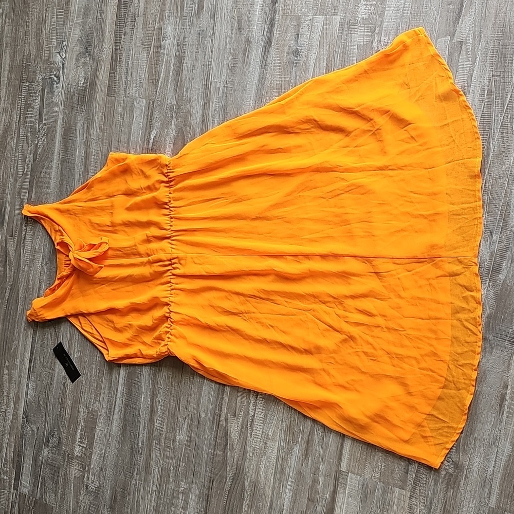 NWT Worthington Orange Sleeveless Dress Chiffon High Low 14 Cinched Waist - Picture 6 of 9